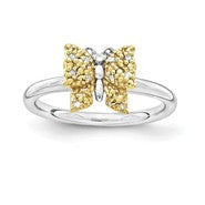 Sterling Silver & 14k Yellow Gold Plated Diamond Butterfly Rin, Size 9, (0.05 ctw, I1-I2 Clarity)