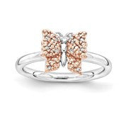 Sterling Silver & 14k RG-plated Diamond Butterfly Rin, Size 10, (0.05 ctw, I1-I2 Clarity), Ring