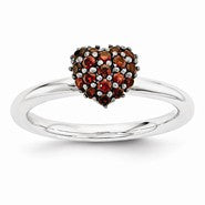 Sterling Silver Garnet Heart Ring