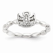 Sterling Silver Polished Diamond Angel w/halo Ring
