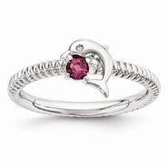 Sterling Silver Rhodolite & Diamond Dolphin Ring