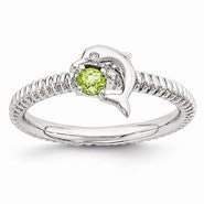 Sterling Silver Peridot & Diamond Dolphin Ring