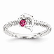 Sterling Silver Pink Tourmaline & Diamond Dolphin Ring