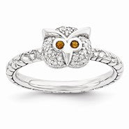 Sterling Silver Garnet & Diamond Owl Ring