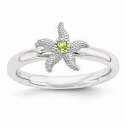 Sterling Silver Peridot Starfish Ring