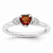 Sterling Silver Garnet & Diamond Hearts Ring
