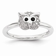 Sterling Silver Polished Onyx Owl Ring