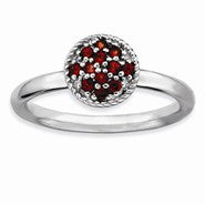 Sterling Silver Garnet Rhodium Ring