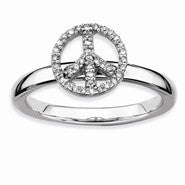 Sterling Silver Peace Symbol Diamond Ring