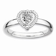 Sterling Silver Heart Diamond Ring