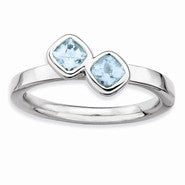 Sterling Silver Db Cushion Cut Aquamarine Ring