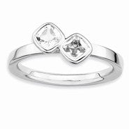 Sterling Silver Db Cushion Cut White Topaz Ring