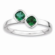 Sterling Silver Db Cushion Cut Created Emerald Ring