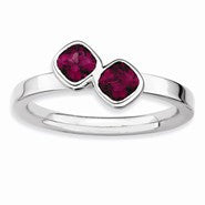 Sterling Silver Db Cushion Cut Rhodolite Garnet Ring