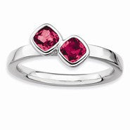 Sterling Silver Db Cushion Cut Created Ruby Ring