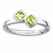 Sterling Silver Db Cushion Cut Peridot Ring