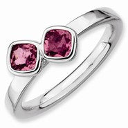 Sterling Silver Db Cushion Cut Pink Tourmaline Ring