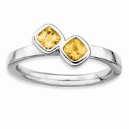 Sterling Silver Db Cushion Cut Citrine Ring