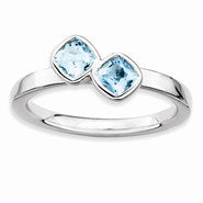 Sterling Silver Db Cushion Cut Blue Topaz Ring