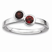 Sterling Silver Db Round Garnet Ring