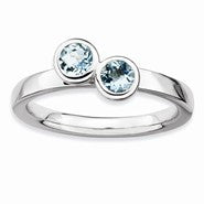 Sterling Silver Db Round Aquamarine Ring