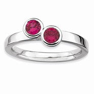 Sterling Silver Db Round Created Ruby Ring