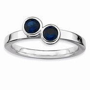 Sterling Silver Db Round Sapphire Ring