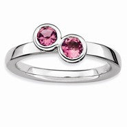 Sterling Silver Db Round Pink Tourmaline Ring