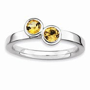 Sterling Silver Db Round Citrine Ring