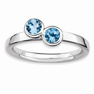 Sterling Silver Db Round Blue Topaz Ring