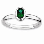Sterling Silver Oval Emerald Ring