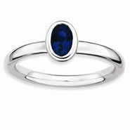 Sterling Silver Oval Created Sapphire Ring
