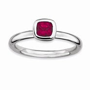 Sterling Silver Cushion Cut Created Ruby Ring