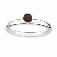 Sterling Silver High 4mm Round Garnet Ring