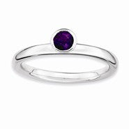 Sterling Silver High 4mm Round Amethyst Ring