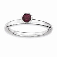 Sterling Silver High 4mm Round Rhodolite Garnet Ring