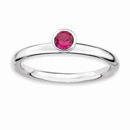 Sterling Silver High 4mm Round Ruby Ring