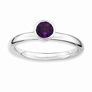 Sterling Silver High 5mm Round Amethyst Ring