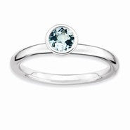 Sterling Silver High 5mm Round Aquamarine Ring