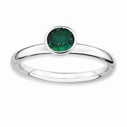 Sterling Silver High 5mm Round Created Emerald Ring