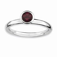 Sterling Silver High 5mm Round Rhodium Garnet Ring