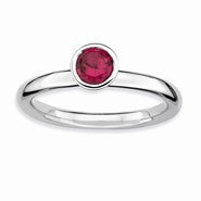 Sterling Silver High 5mm Round Created Ruby Ring
