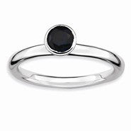 Sterling Silver High 5mm Round Created Sapphire Ring