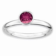 Sterling Silver High 5mm Round Pink Tourmaline Ring
