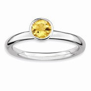 Sterling Silver High 5mm Round Citrine Ring
