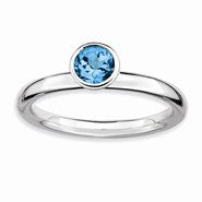 Sterling Silver High 5mm Round Blue Topaz Ring