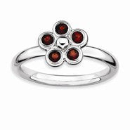 Sterling Silver Garnet Flower Ring