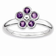 Sterling Silver Amethyst Flower Ring