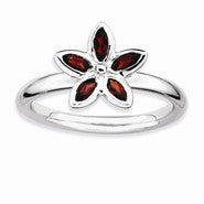 Sterling Silver Garnet Flower Ring