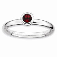 Sterling Silver Low 4mm Round Garnet Ring